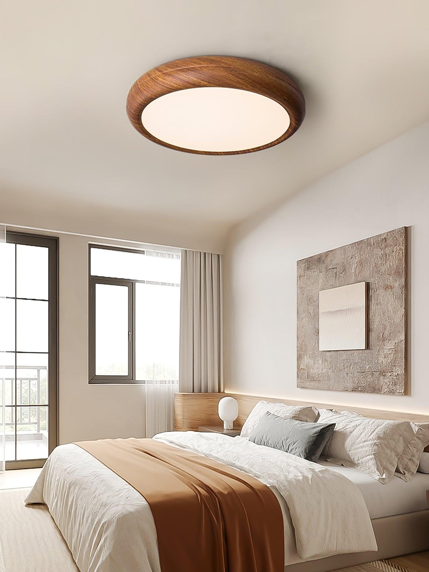 Nordic Round Wooden Ceiling Light – LED Flush Mount (Warm White 3000K, 18W-36W, 110-240V)