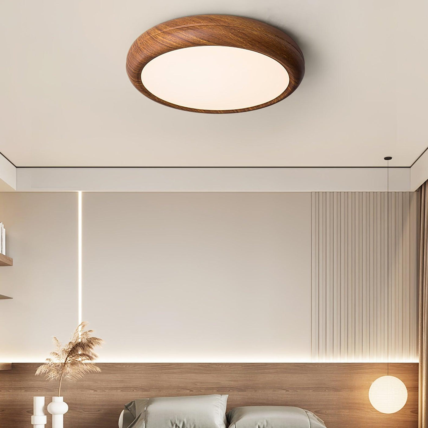 Nordic Round Wooden Ceiling Light – LED Flush Mount (Warm White 3000K, 18W-36W, 110-240V)