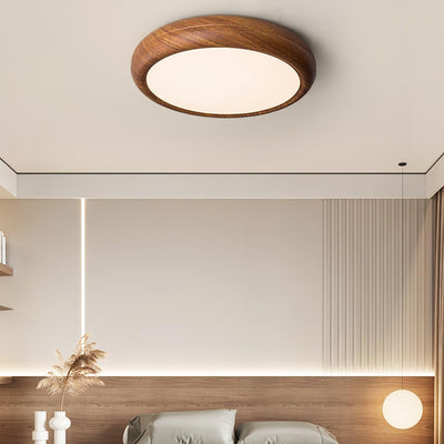 Nordic Round Wooden Ceiling Light – LED Flush Mount (Warm White 3000K, 18W-36W, 110-240V)