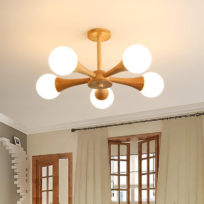 Luxury Wooden & Glass Chandelier – Elegant Illumination for a Sophisticated Space