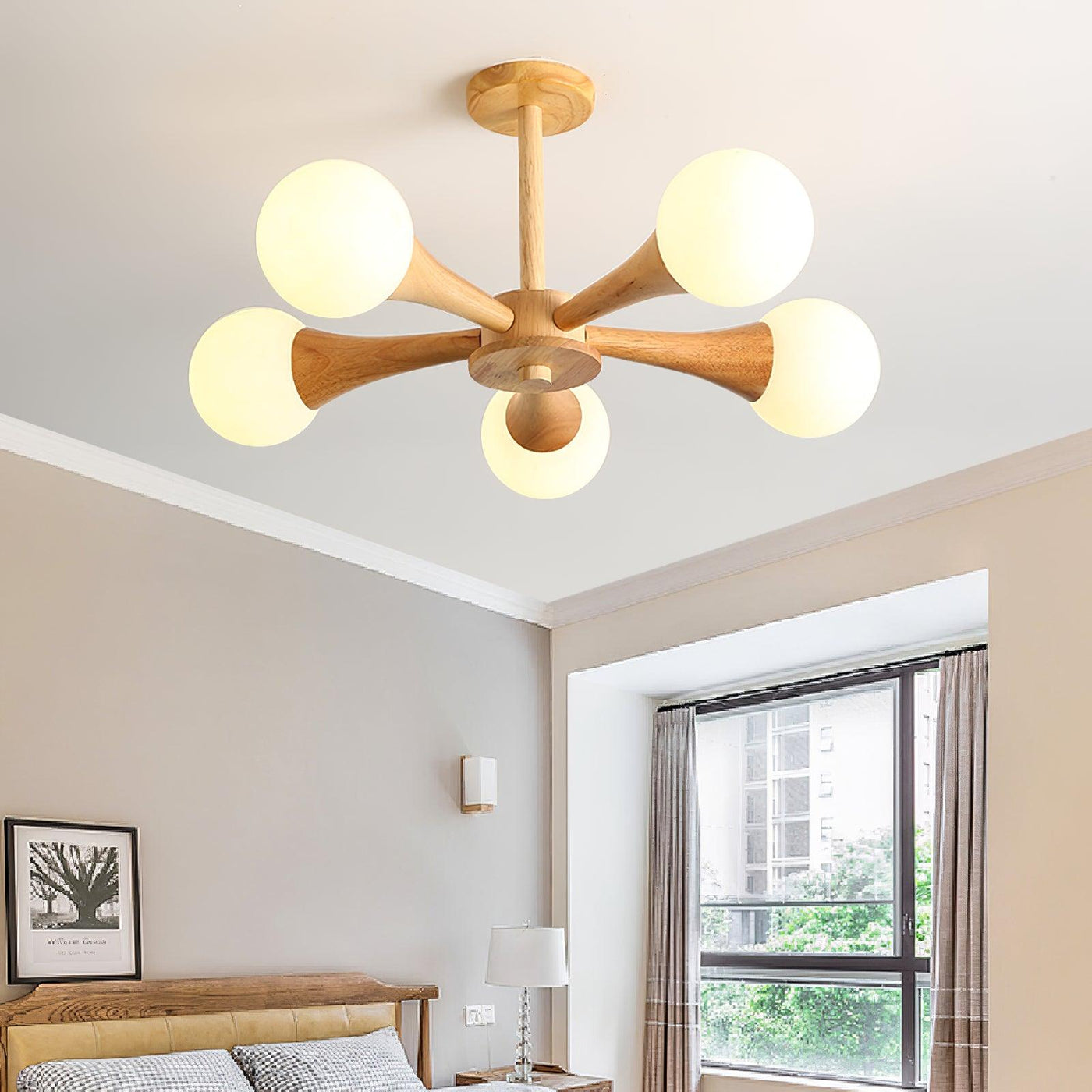 Luxury Wooden & Glass Chandelier – Elegant Illumination for a Sophisticated Space