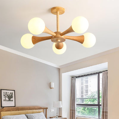 Luxury Wooden & Glass Chandelier – Elegant Illumination for a Sophisticated Space