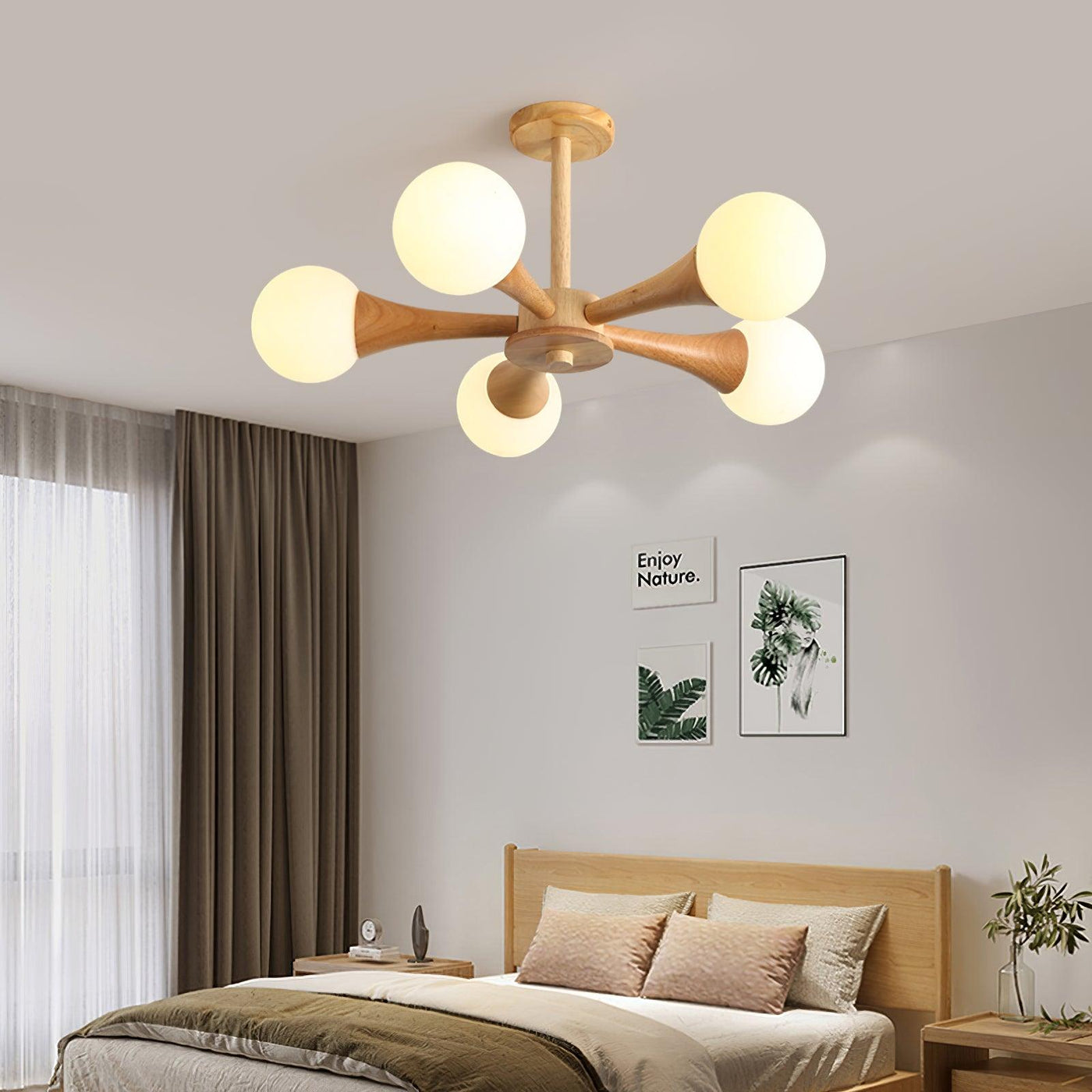 Luxury Wooden & Glass Chandelier – Elegant Illumination for a Sophisticated Space