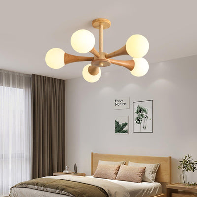 Luxury Wooden & Glass Chandelier – Elegant Illumination for a Sophisticated Space