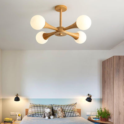 Luxury Wooden & Glass Chandelier – Elegant Illumination for a Sophisticated Space