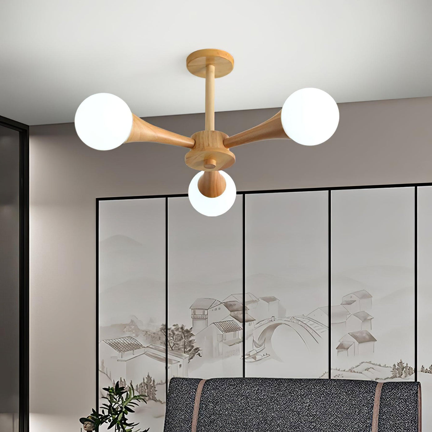 Luxury Wooden & Glass Chandelier – Elegant Illumination for a Sophisticated Space