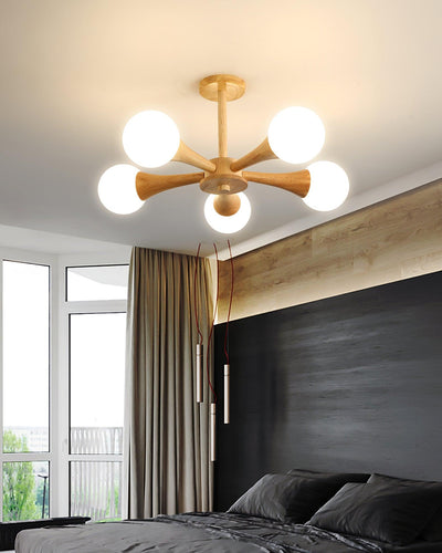Luxury Wooden & Glass Chandelier – Elegant Illumination for a Sophisticated Space