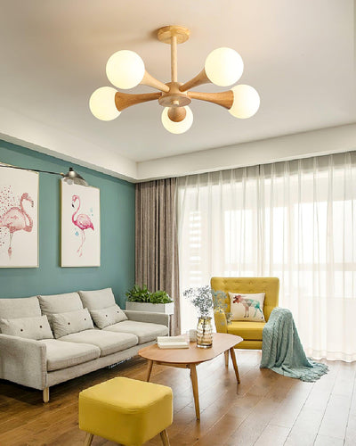 Luxury Wooden & Glass Chandelier – Elegant Illumination for a Sophisticated Space