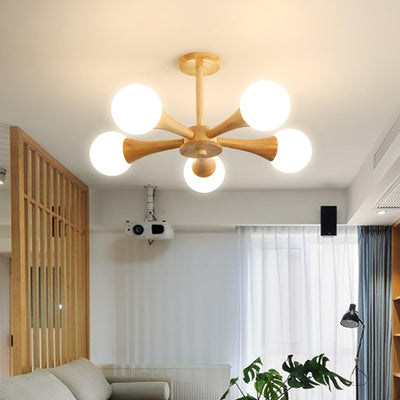 Luxury Wooden & Glass Chandelier – Elegant Illumination for a Sophisticated Space