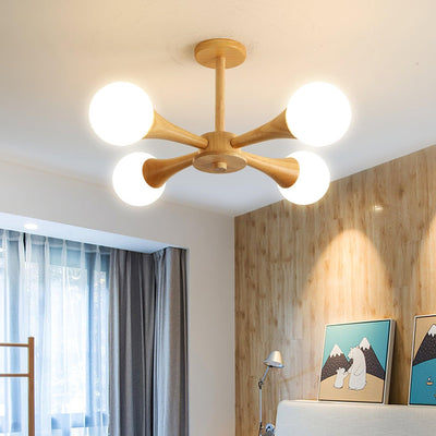 Luxury Wooden & Glass Chandelier – Elegant Illumination for a Sophisticated Space