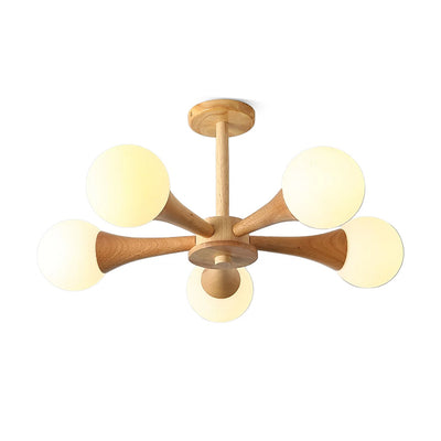 Luxury Wooden & Glass Chandelier – Elegant Illumination for a Sophisticated Space