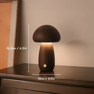 Rechargeable Wooden Mushroom Lamp – Touch Control LED Table Light
