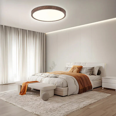 Ultrathin Circular Ceiling Light – Sleek Walnut-Effect LED for a Modern Home