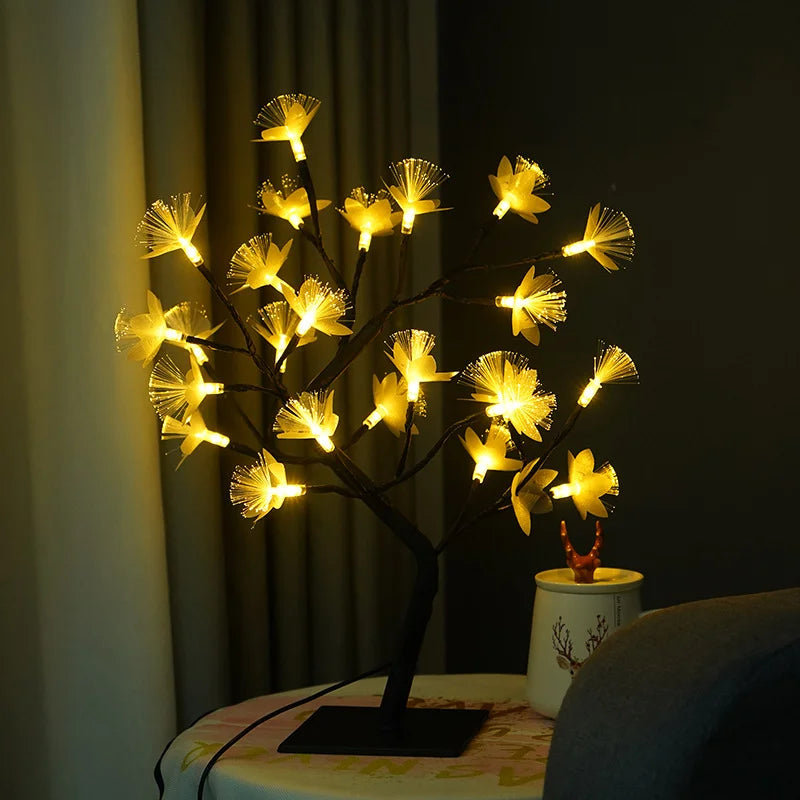 White Birch LED Flower Tree – USB & Battery-Powered Warm Light Decor
