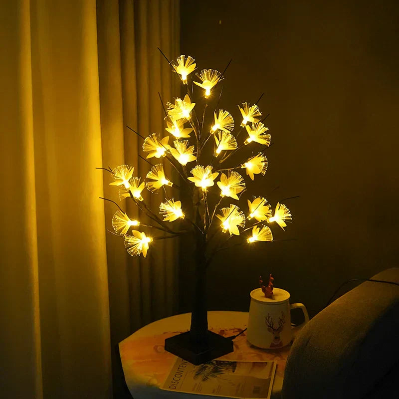 White Birch LED Flower Tree – USB & Battery-Powered Warm Light Decor
