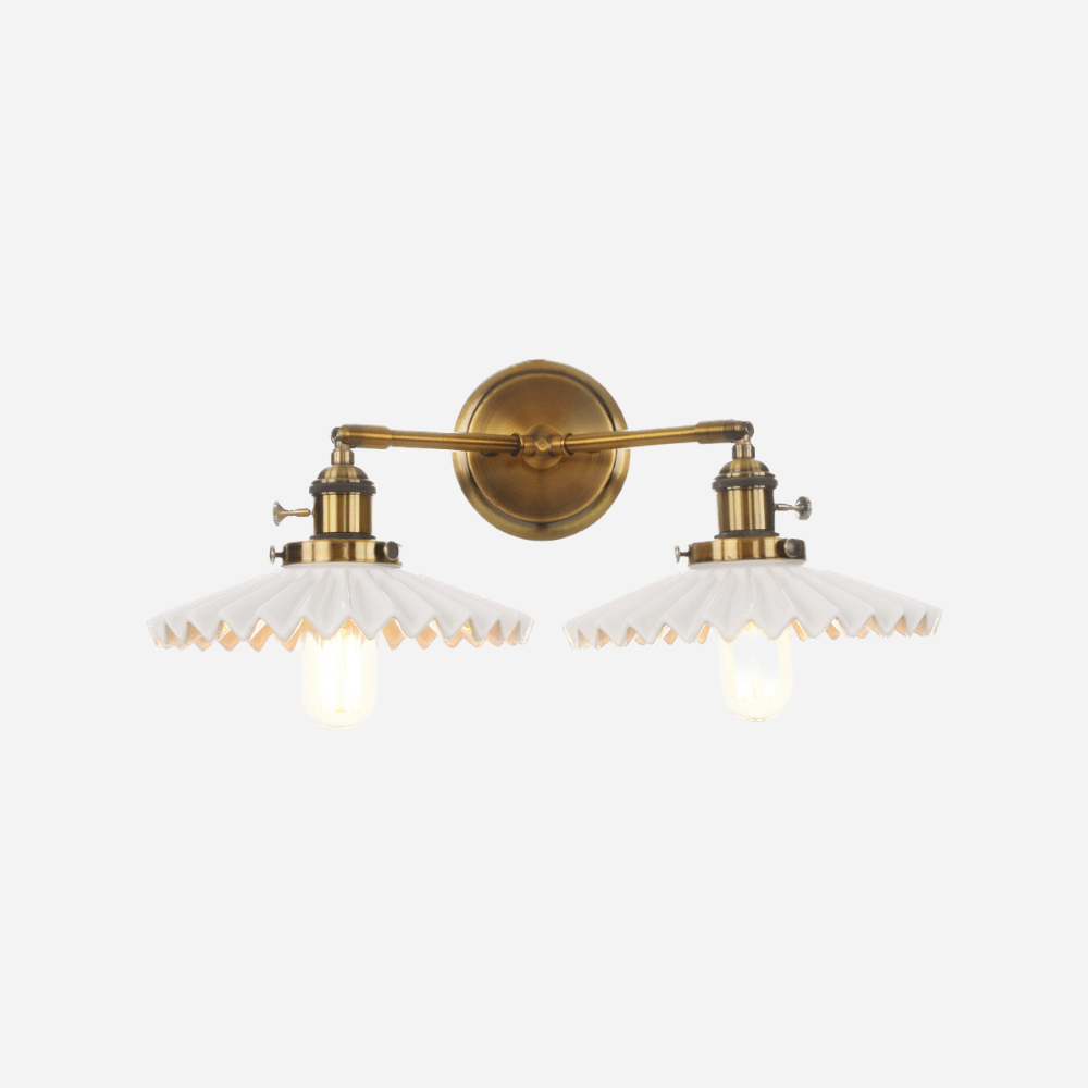 Antique Gold Ceramic Wall Sconce – Dual Light Elegance for Timeless Interiors