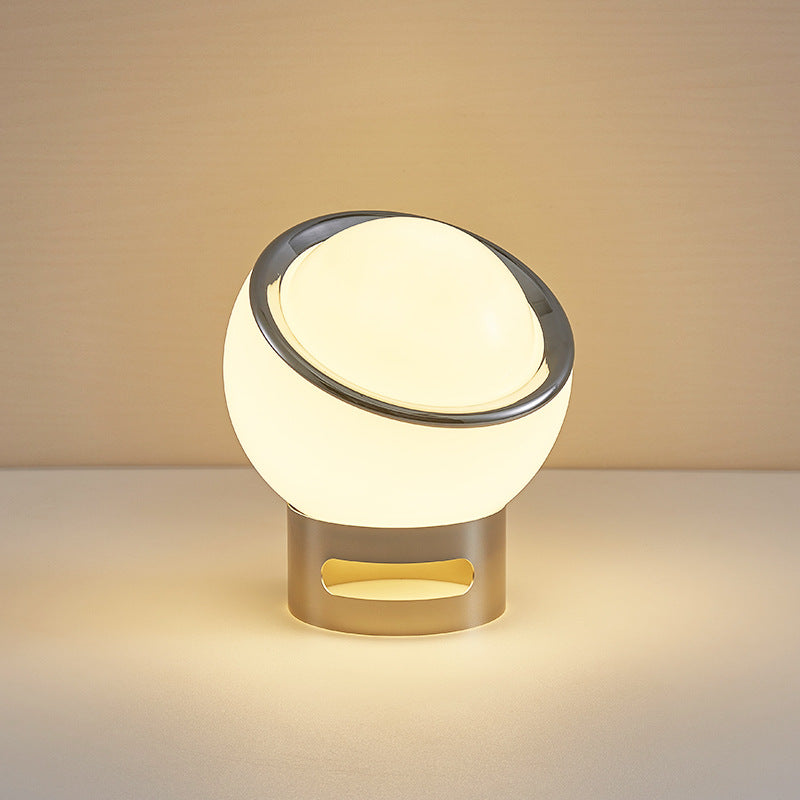 French Opal Bauhaus Table Lamp – Minimalist Glass & Stainless Steel LED Light