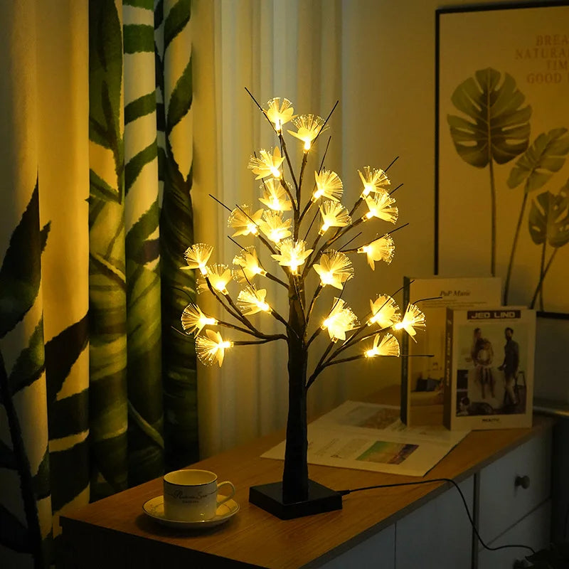 White Birch LED Flower Tree – USB & Battery-Powered Warm Light Decor