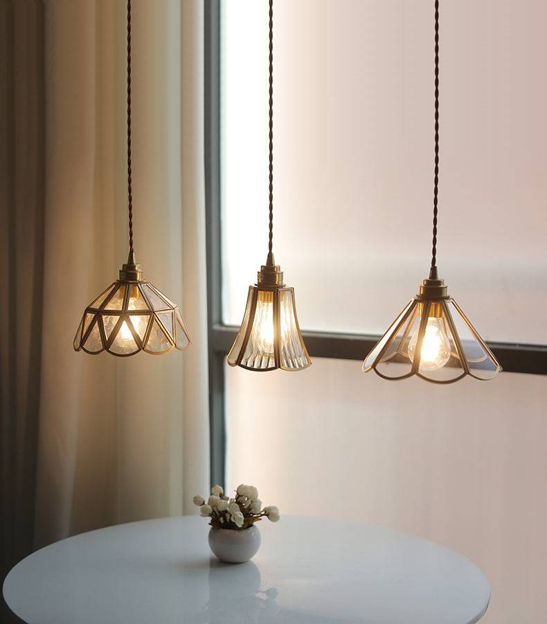 Elegant Clear Glass Pendant Light – Modern Hanging Lamp with Brass Finish