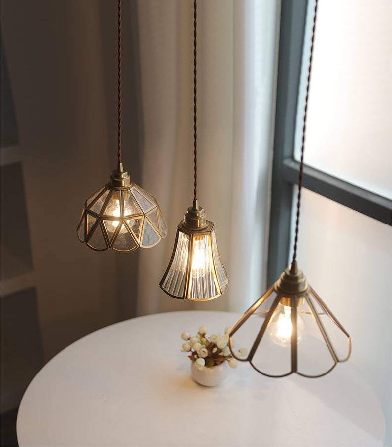 Elegant Clear Glass Pendant Light – Modern Hanging Lamp with Brass Finish