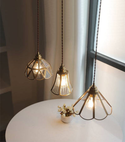 Elegant Clear Glass Pendant Light – Modern Hanging Lamp with Brass Finish
