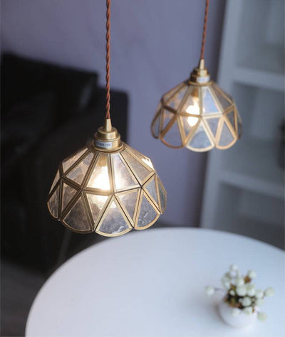 Elegant Clear Glass Pendant Light – Modern Hanging Lamp with Brass Finish