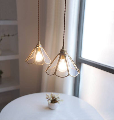 Elegant Clear Glass Pendant Light – Modern Hanging Lamp with Brass Finish