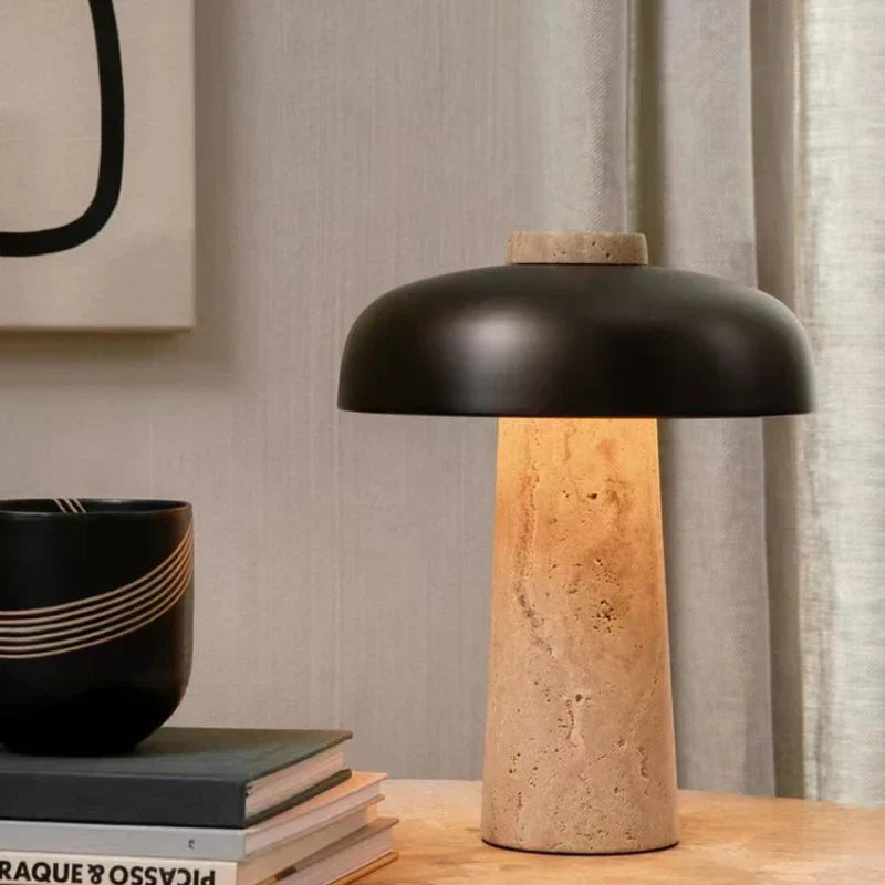 Natural Travertine Table Lamp – Minimalist Stone Lighting with Wabi-Sabi Charm