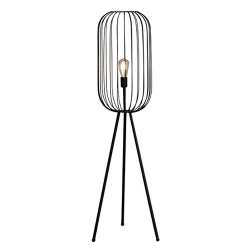 Striped Cage Floor Lamp – Modern Rattan & Metal Statement Lighting