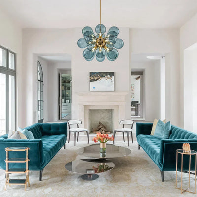 Blue Bubble Chandelier – Whimsical Glass Globe Cluster Light