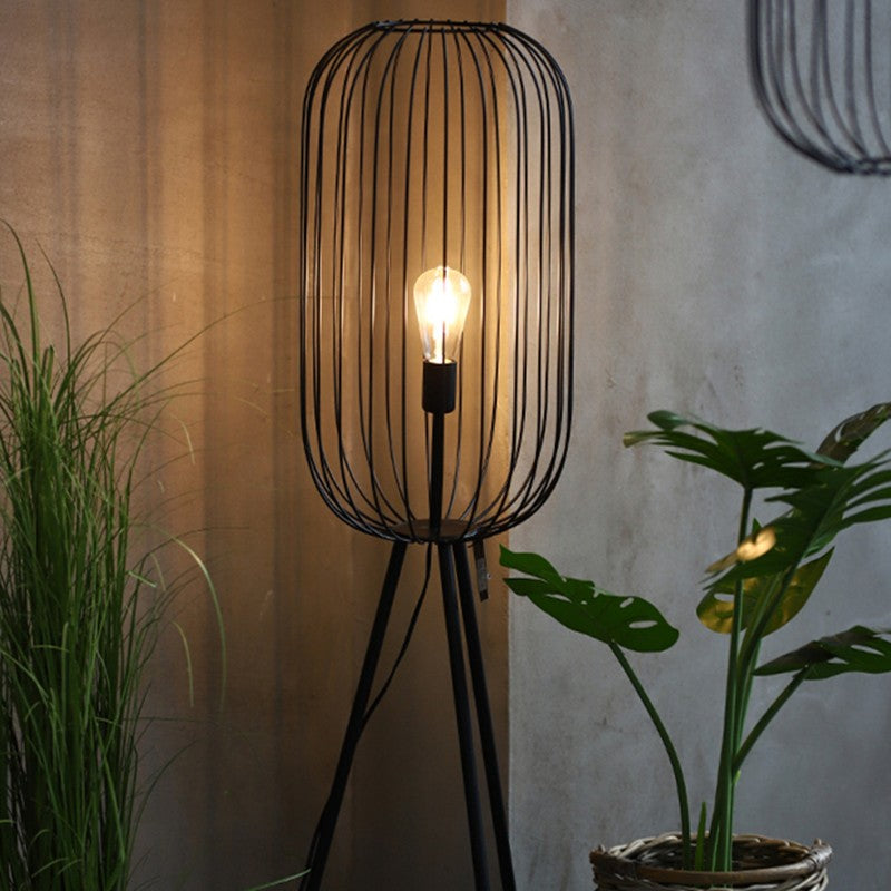 Striped Cage Floor Lamp – Modern Rattan & Metal Statement Lighting
