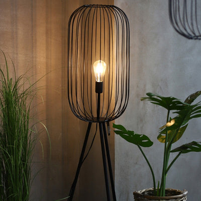Striped Cage Floor Lamp – Modern Rattan & Metal Statement Lighting