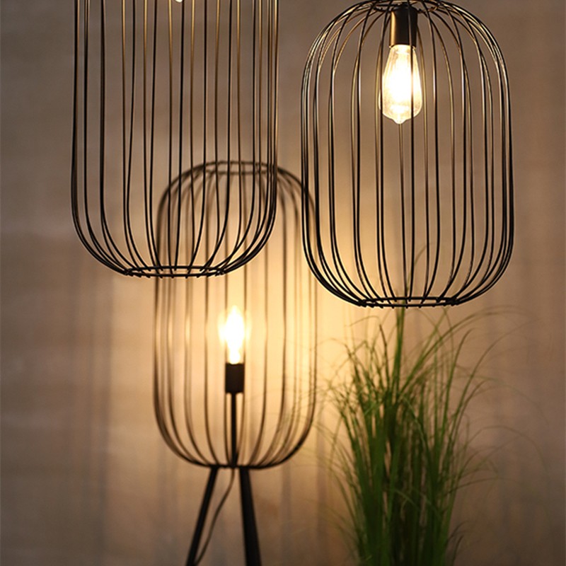 Striped Cage Floor Lamp – Modern Rattan & Metal Statement Lighting
