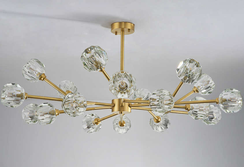 Modern Ice Glass Cube Chandelier – Elegant Linear Brass Statement Light