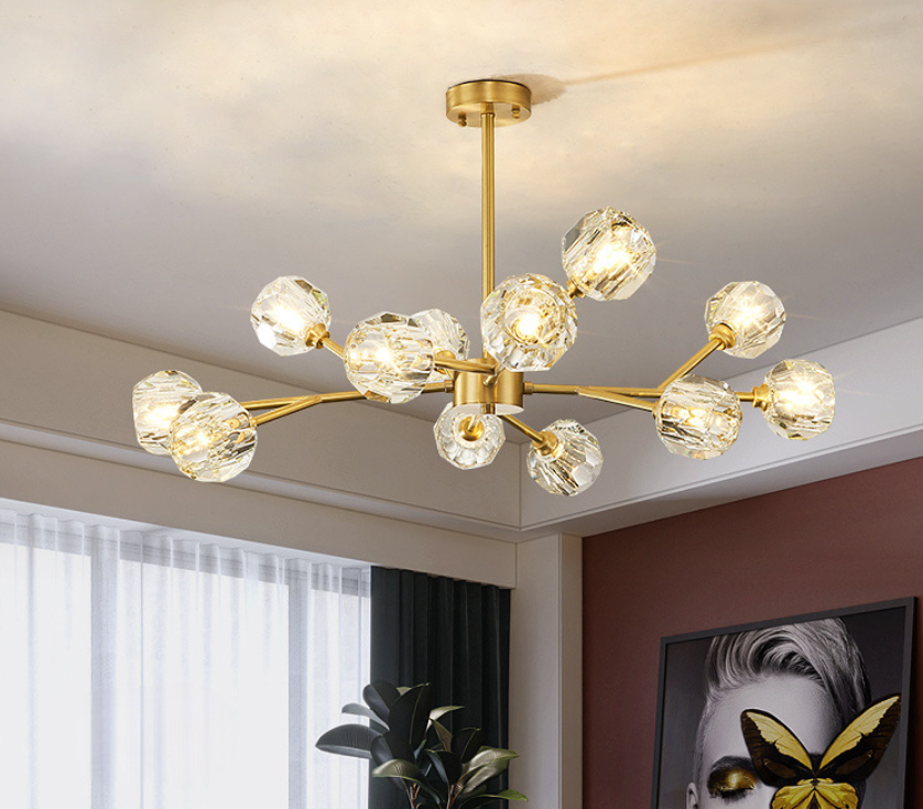 Modern Ice Glass Cube Chandelier – Elegant Linear Brass Statement Light