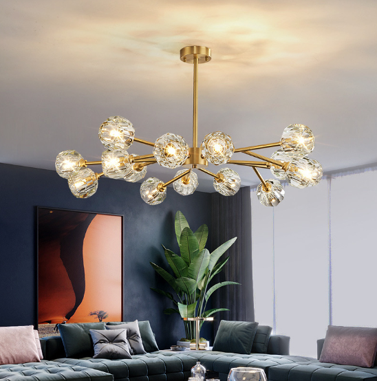 Modern Ice Glass Cube Chandelier – Elegant Linear Brass Statement Light