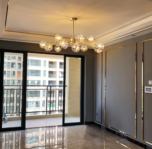 Modern Ice Glass Cube Chandelier – Elegant Linear Brass Statement Light