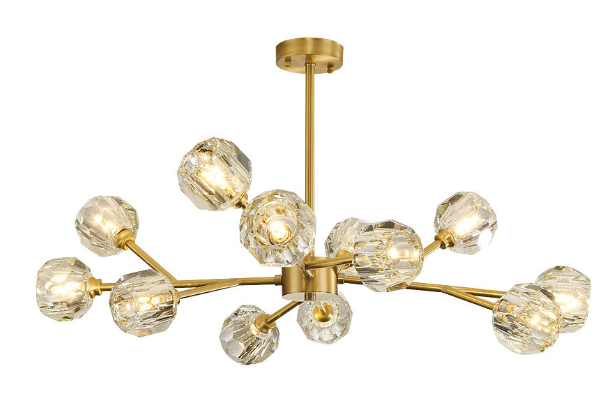 Modern Ice Glass Cube Chandelier – Elegant Linear Brass Statement Light