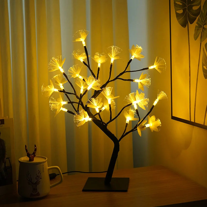 White Birch LED Flower Tree – USB & Battery-Powered Warm Light Decor