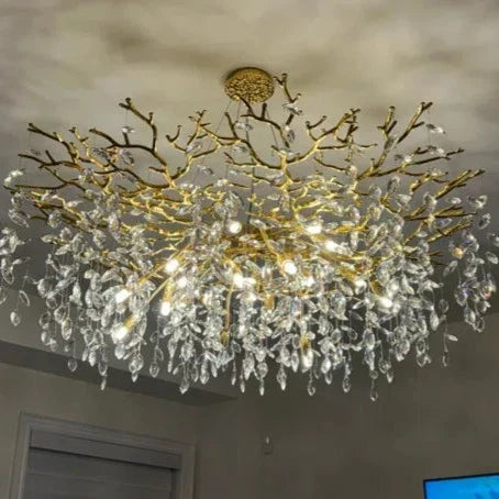 French Style Branch Crystal Chandelier – Luxury LED Pendant Light (G9, Adjustable Height)