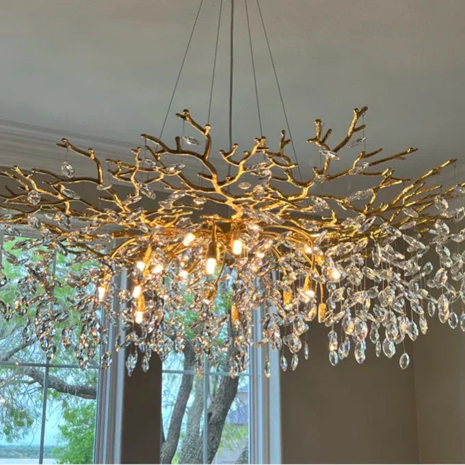French Style Branch Crystal Chandelier – Luxury LED Pendant Light (G9, Adjustable Height)