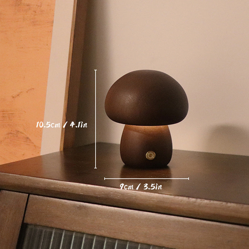 Rechargeable Wooden Mushroom Lamp – Touch Control LED Table Light