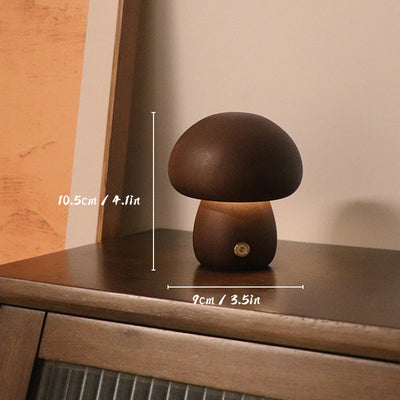 Rechargeable Wooden Mushroom Lamp – Touch Control LED Table Light