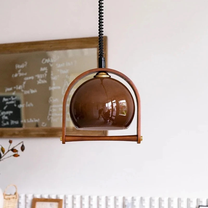 Vintage Bauhaus Wood Pendant Light – Timeless Elegance in Wood & Glass