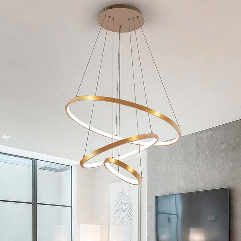 Yumanira 3-Ring Modern Ceiling Light – Dimmable LED Pendant with Remote Control