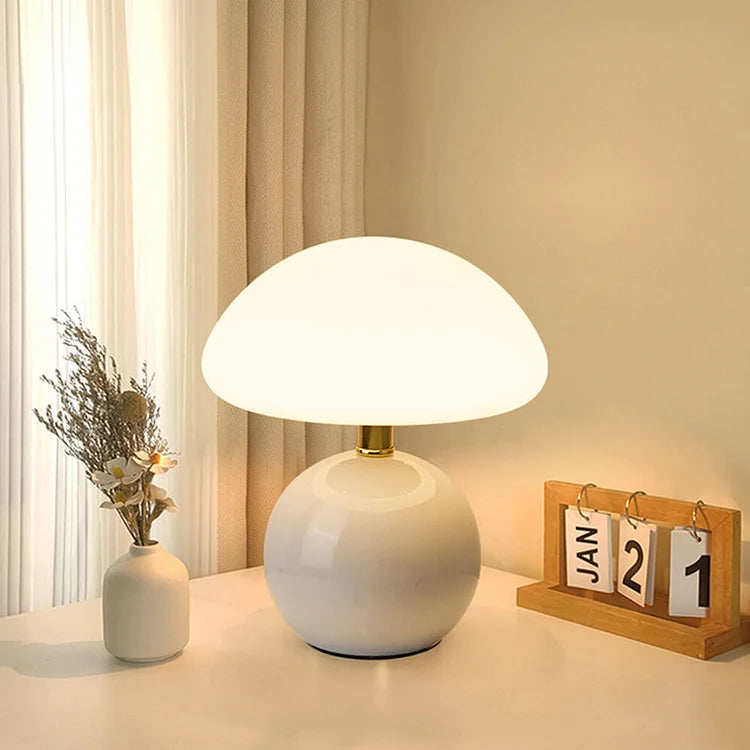 French Cream Mushroom Lamp – Bauhaus-Inspired LED Table Light (Adjustable 3-Colour)