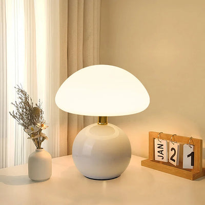 French Cream Mushroom Lamp – Bauhaus-Inspired LED Table Light (Adjustable 3-Colour)