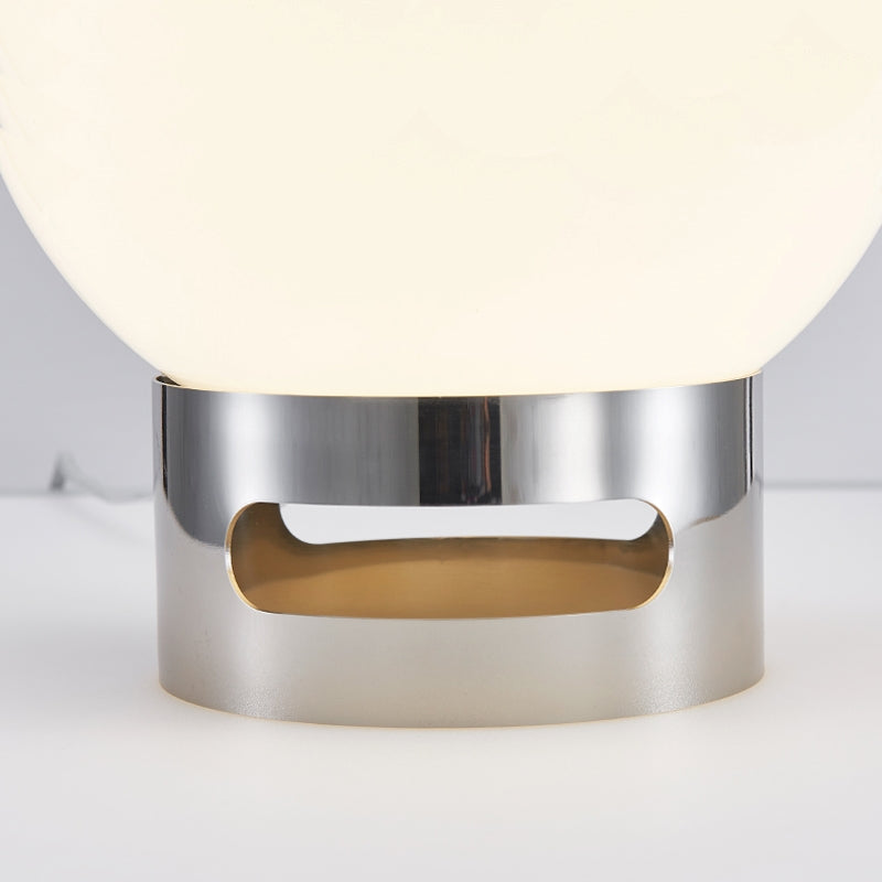 French Opal Bauhaus Table Lamp – Minimalist Glass & Stainless Steel LED Light