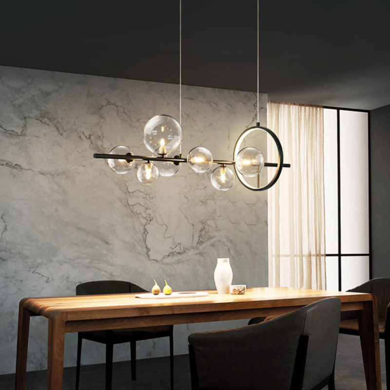 Bubble Glass Chandelier – Unique Transparent Floating Light Fixture (G4, Adjustable 150cm)