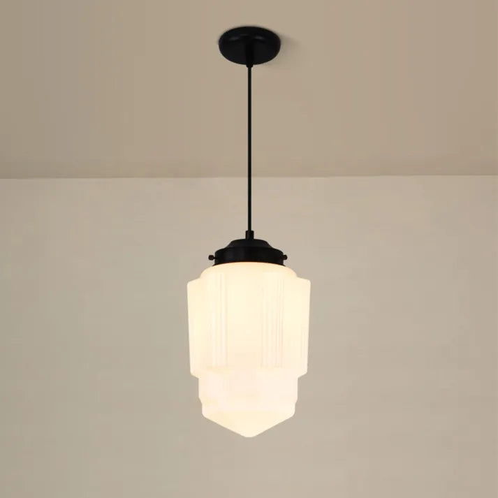 Vintage Geometric Milk Glass Pendant Light – Timeless Elegance with a Modern Touch